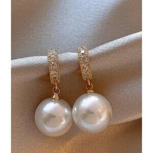 2/$24 Holywood Dressy Drop Earrings With Faux Pearls & CZ Accents